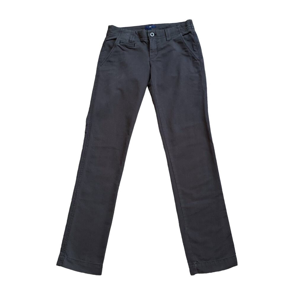 GAP Womens Size 1 Low Rise Dark Gray Slim Straight Cotton Pants 31.5" Inseam